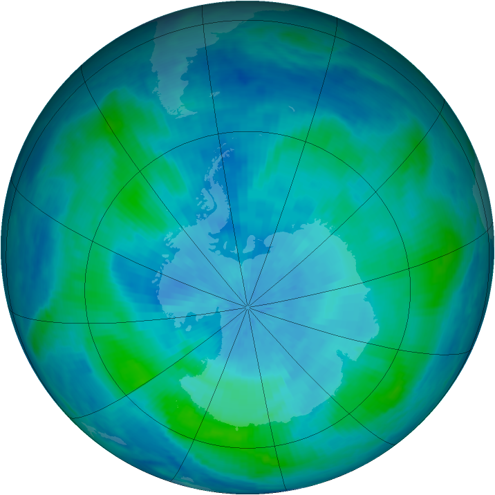 Antarctic ozone map for 10 March 2000